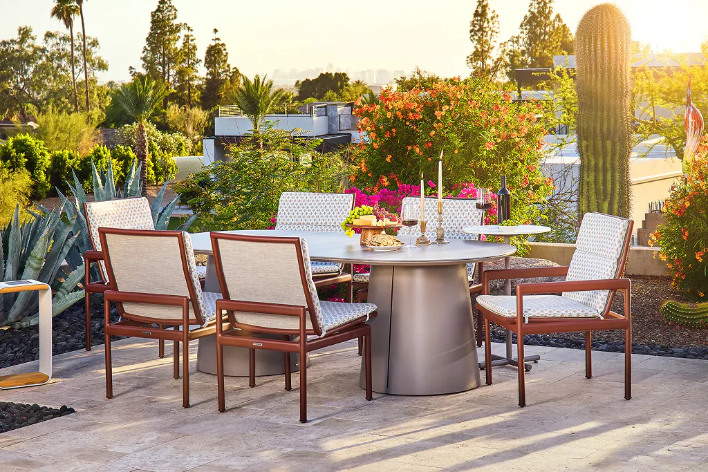 Sonora ensemble of dining furniture on patio.