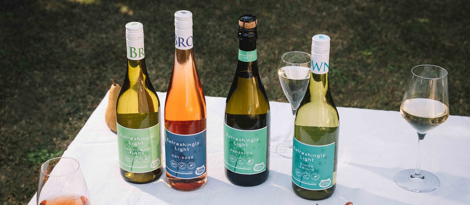 range of Refreshingly light wines on a table outdoors