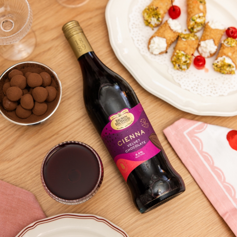Brown Brothers Cienna Velvet Choc with some desserts.