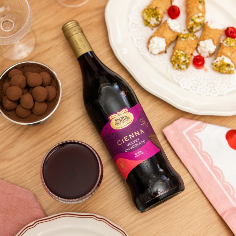 Brown Brothers Cienna Velvet Choc with some desserts.