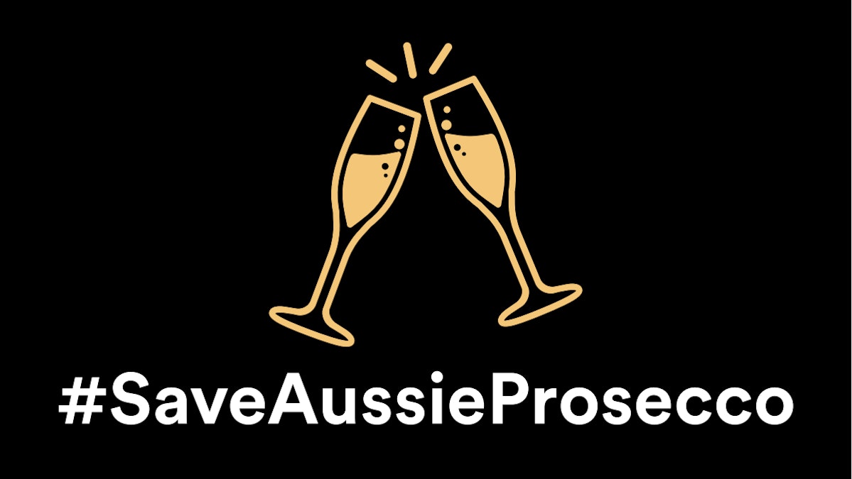 Two glasses of sparkling with #SaveAussieProsecco