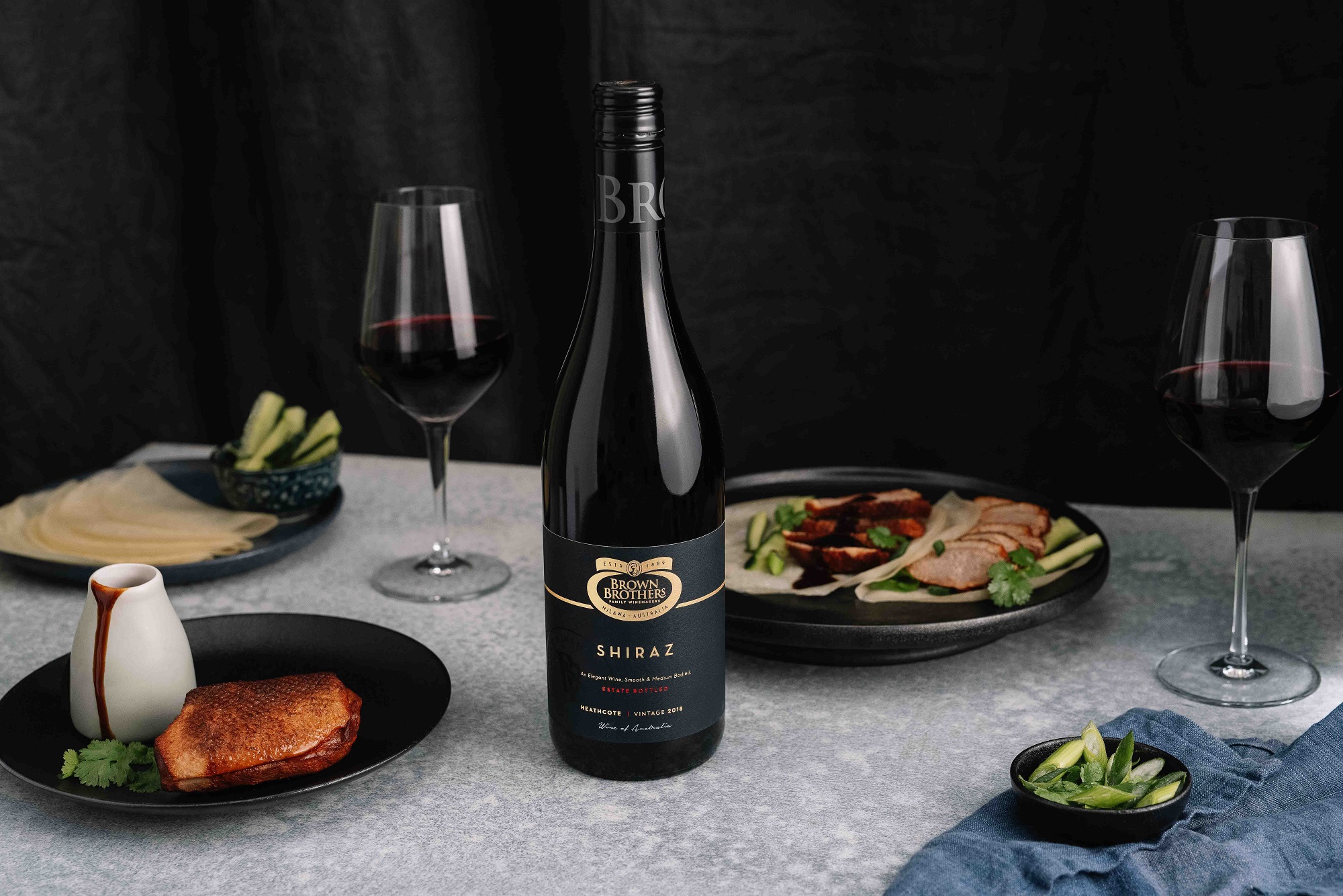 Brown Brothers Estate Shiraz styled with food