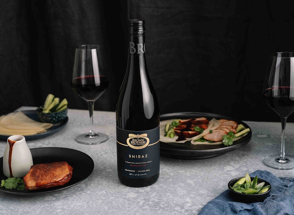 Brown Brothers Estate Shiraz styled with food