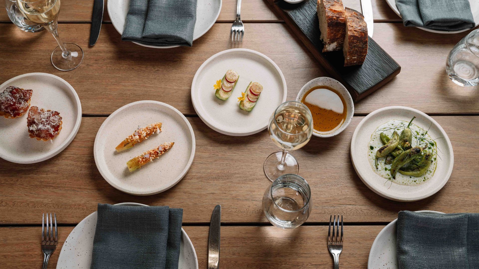 A layout of food and wine