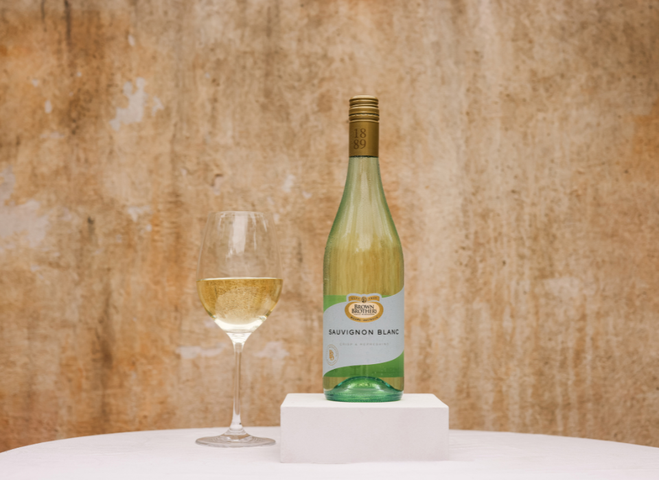 Brown Brothers Classic Sauvignon Blanc Bottle with a glass of wine