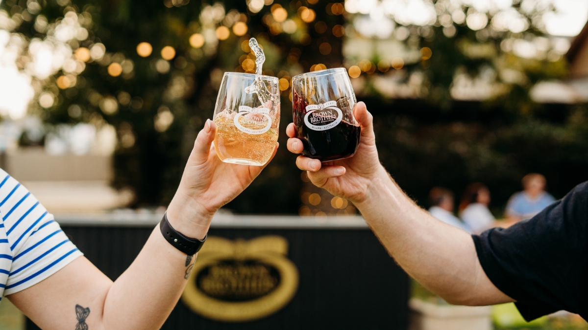 Two glasses of Brown Brothers wine