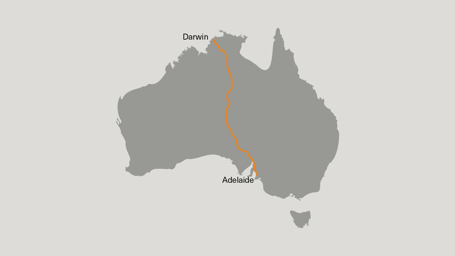 Route van de Bridgestone World Solar Challenge, van Darwin naar Adelaide