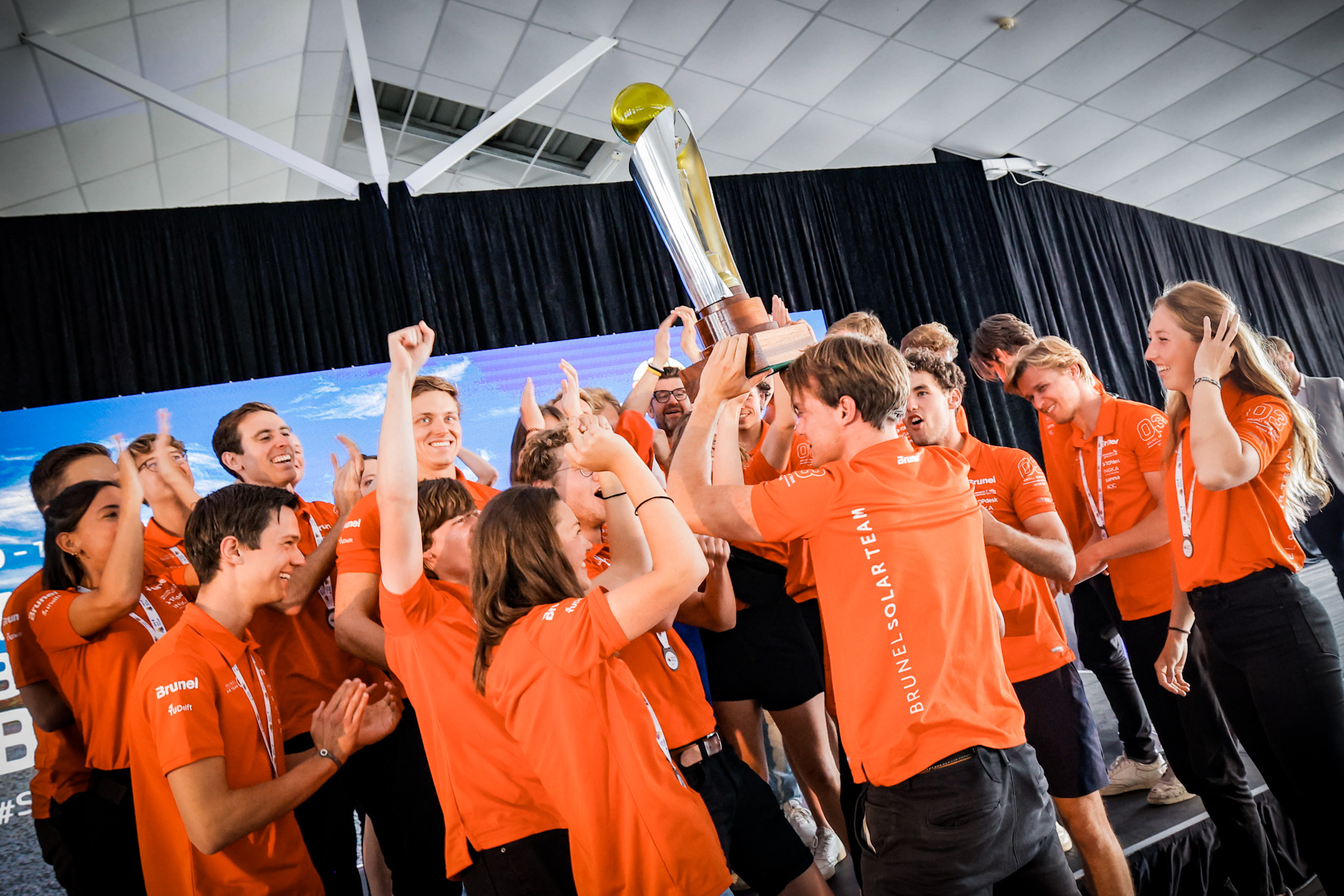 The team celebrating with the cup