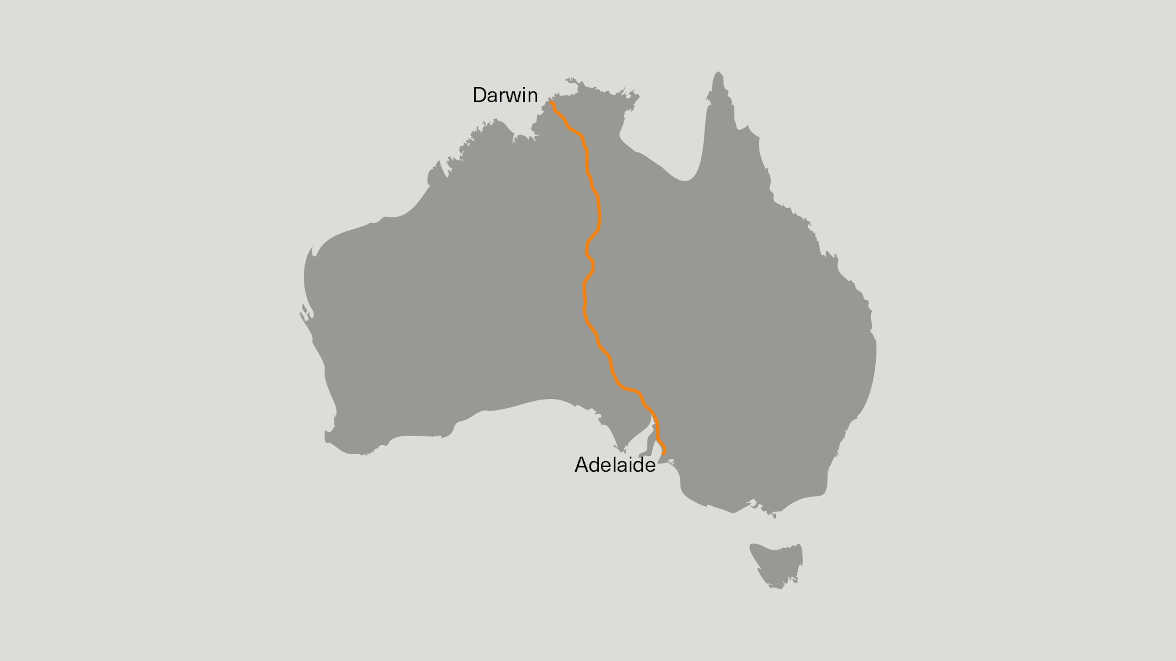 Route of the Bridgestone World Solar Challenge, from Darwin to Adelaide