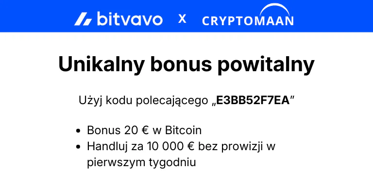 Bitvavo kod polecający 2026: E3BB52F7EA - Bonus €20 w BTC (użyj E3BB52F7EA)