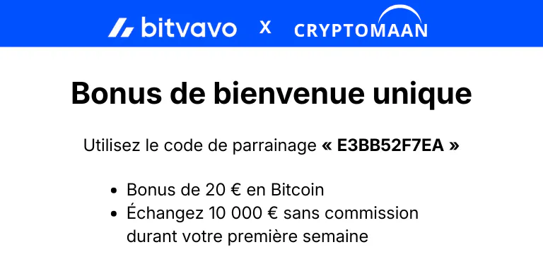 Bonus de Bienvenue Bitvavo 20 euros en bitcoin code de parrainage E3BB52F7EA