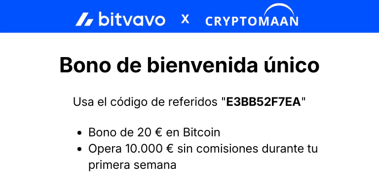 Bono de Bienvenida Bitvavo 20 euros bitcoin código de referido E3BB52F7EA
