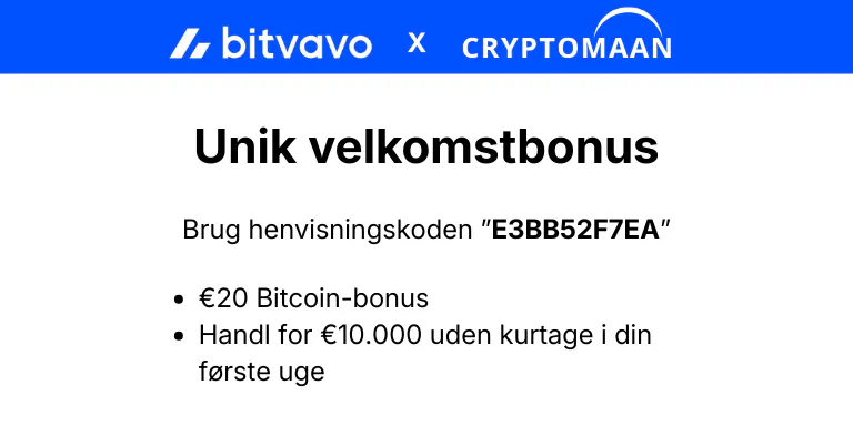 Bitvavo referral code 2026: E3BB52F7EA - €20 BTC henvisningskode bonus (brug E3BB52F7EA)