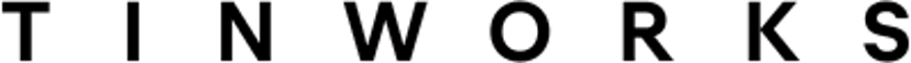 Horizontal Tinworks logo in black and white text
