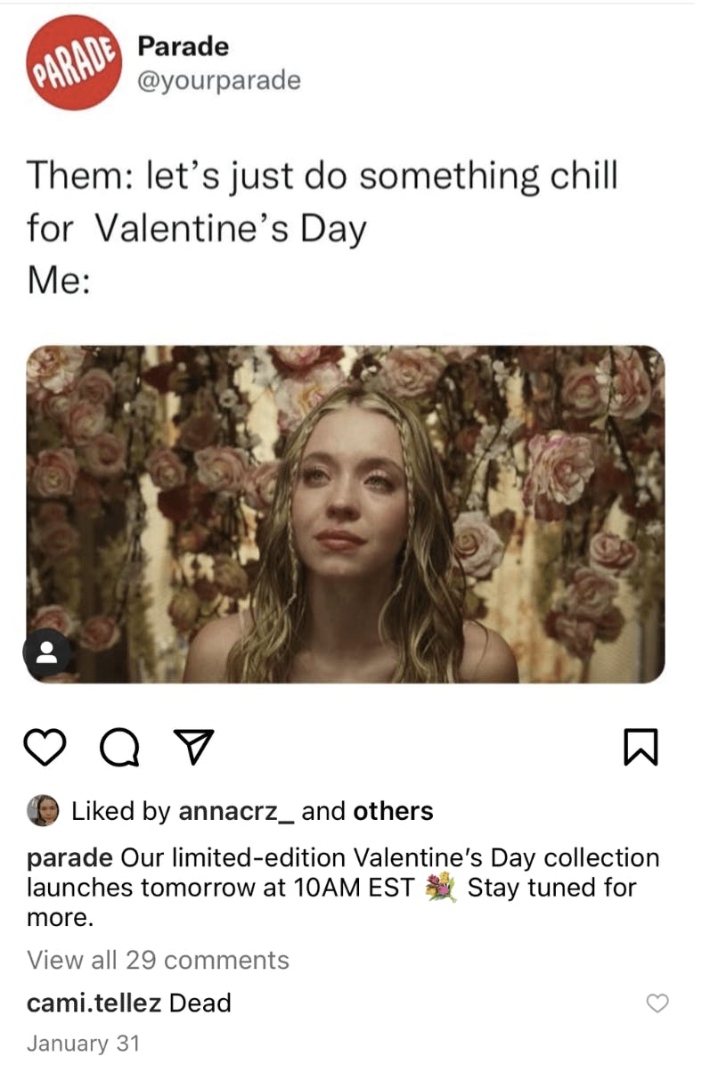 Screenshot of Parade's Instagram post meme