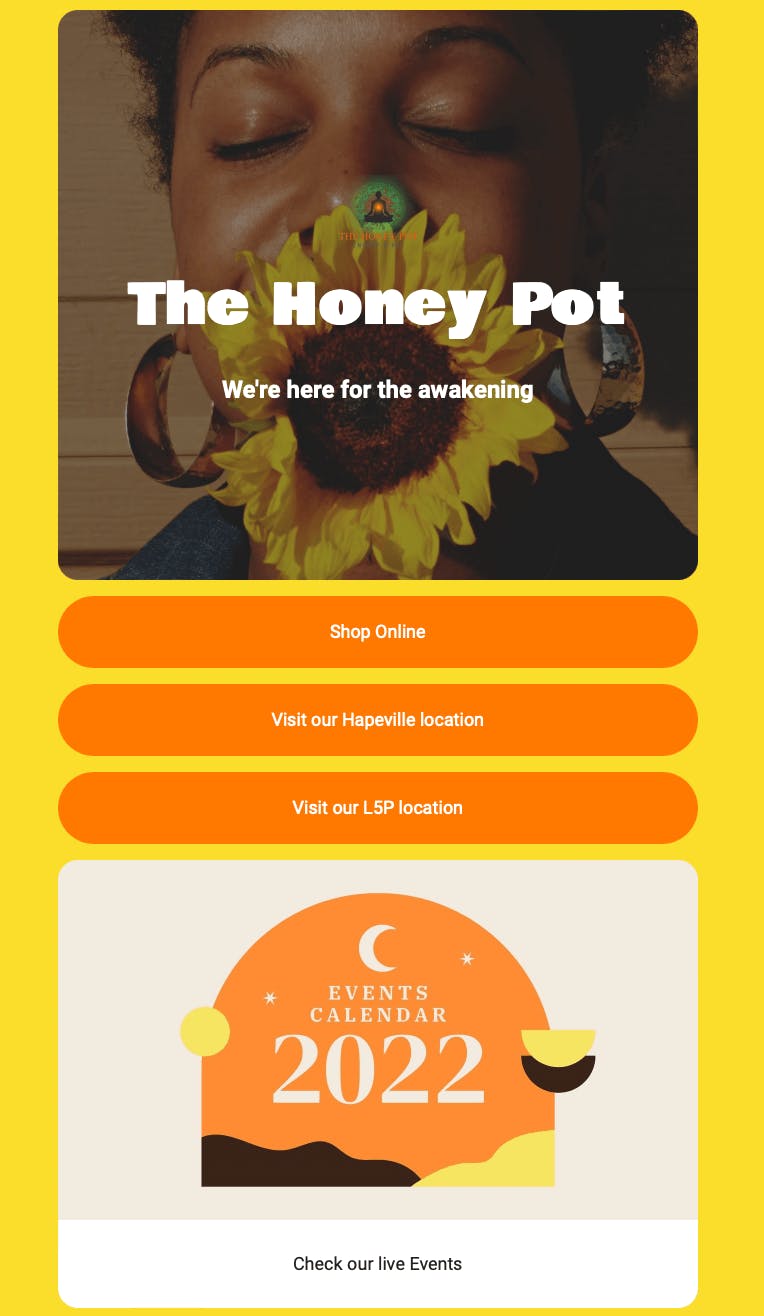 The Honey Pot's link in bio page