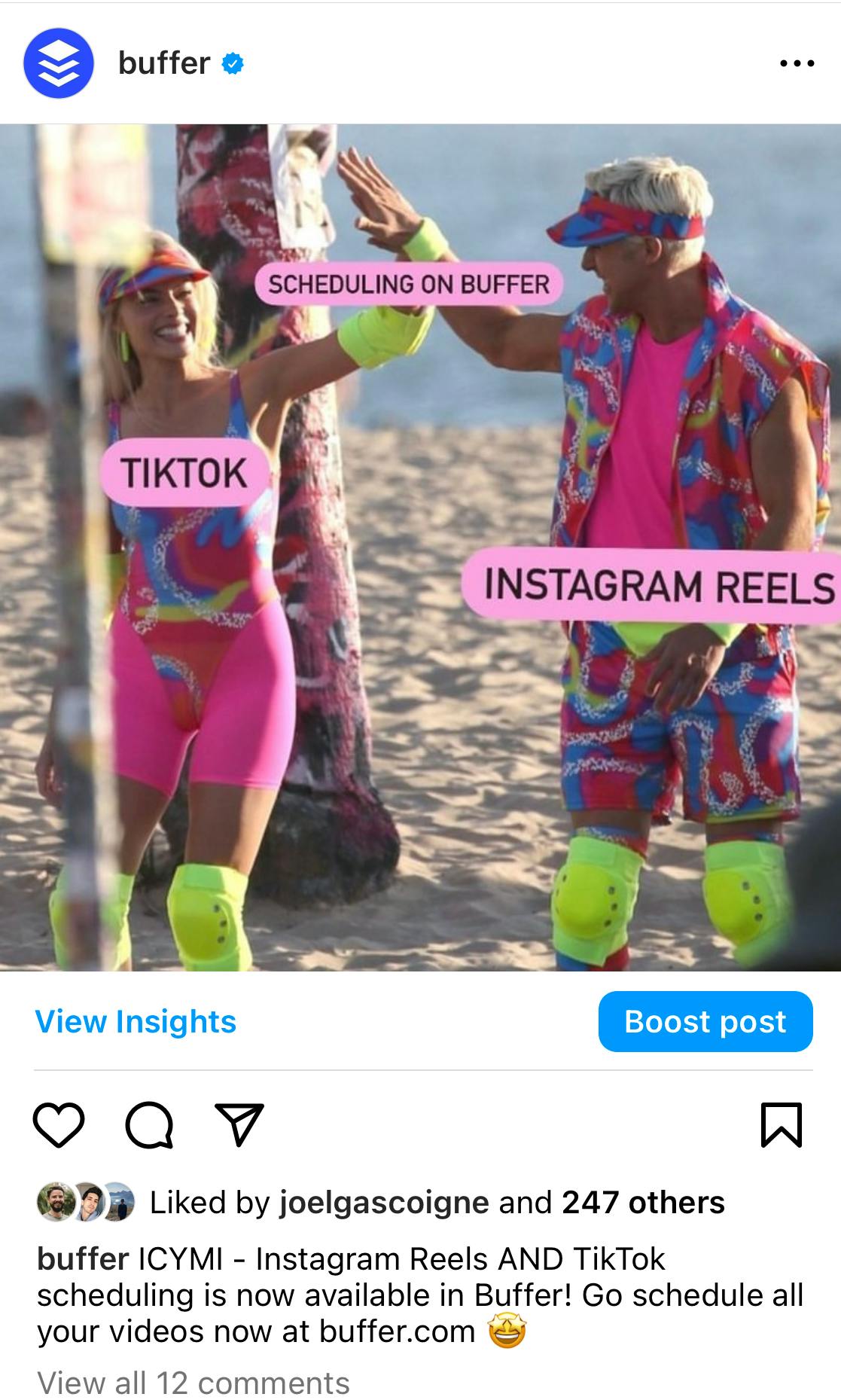 Screenshot of an Instagram post that shows the Barbie trailer meme