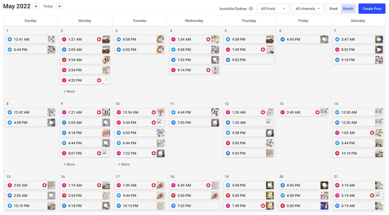 Letterbox Gifts' social media calendar in Buffer