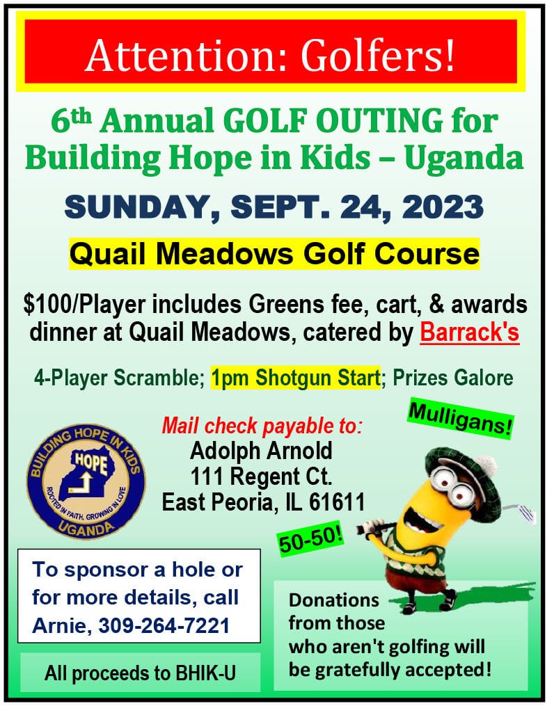 September 24 golf outing at Quail Meadows Golf Course at 1pm