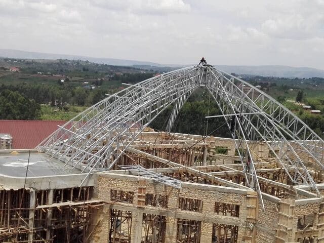 Roof Trusses being placed in Sept 2021 on the auditorium.