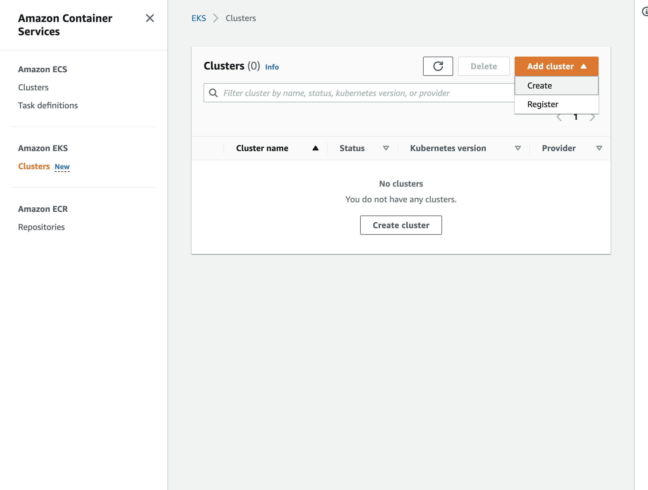 Figure 8: Amazon EKS Dashboard