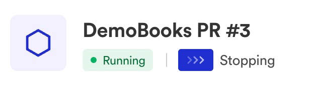 The Demo-Books PR environment stopping in the Bunnyshell dashboard.