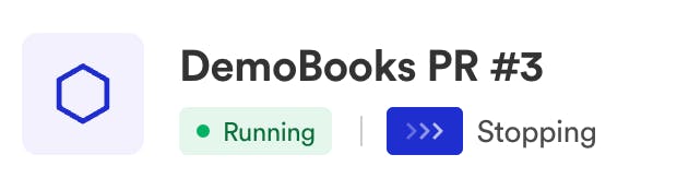 The Demo-Books PR environment stopping in the Bunnyshell dashboard.