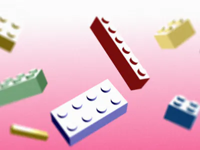Floating scattered toy bricks