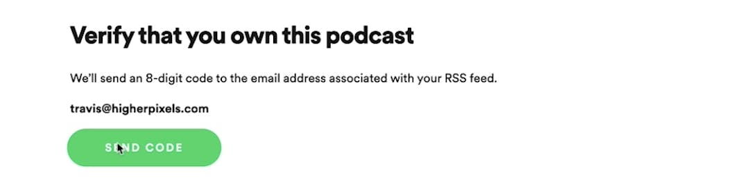 Podcast verification page with green button that says 