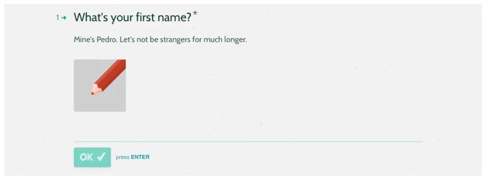 A submission form with a field to enter your name and a picture of a red pencil