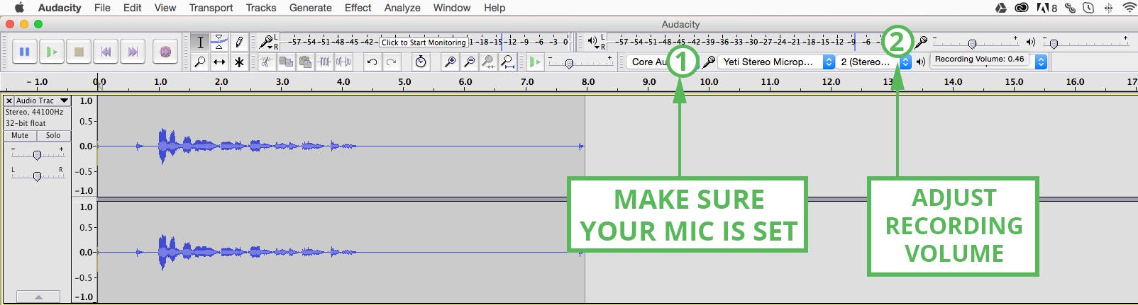 Checking mic levels in Audacity
