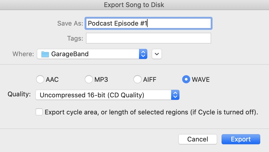 Exprort Song to Disk field