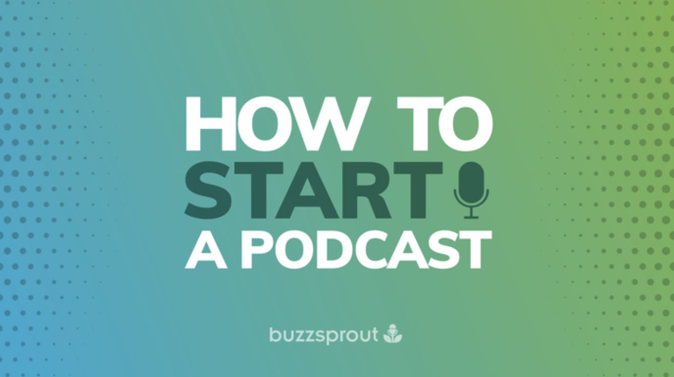 How to start a podcast course image with blue and green background