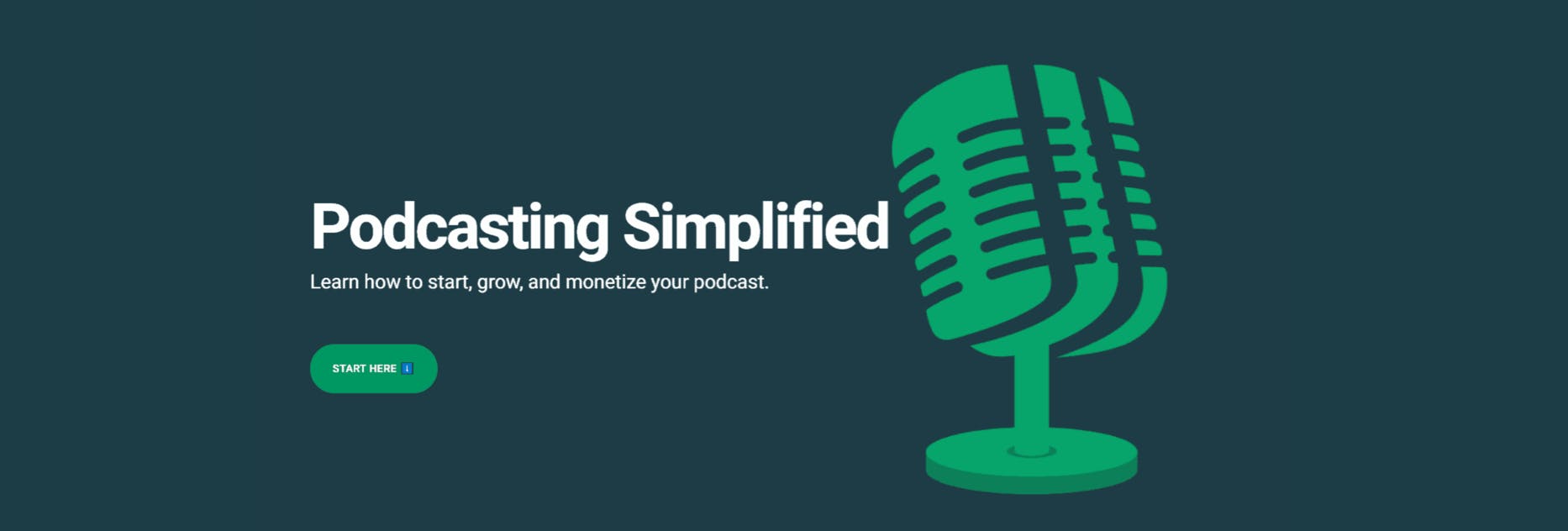 Podcast Insights homepage with green microphone and the words 