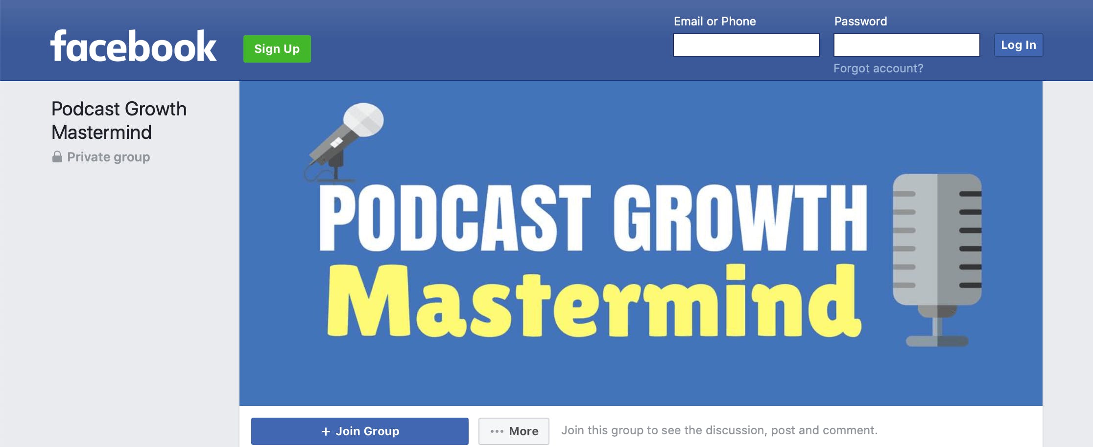 Podcast Growth Mastermind Facebook page