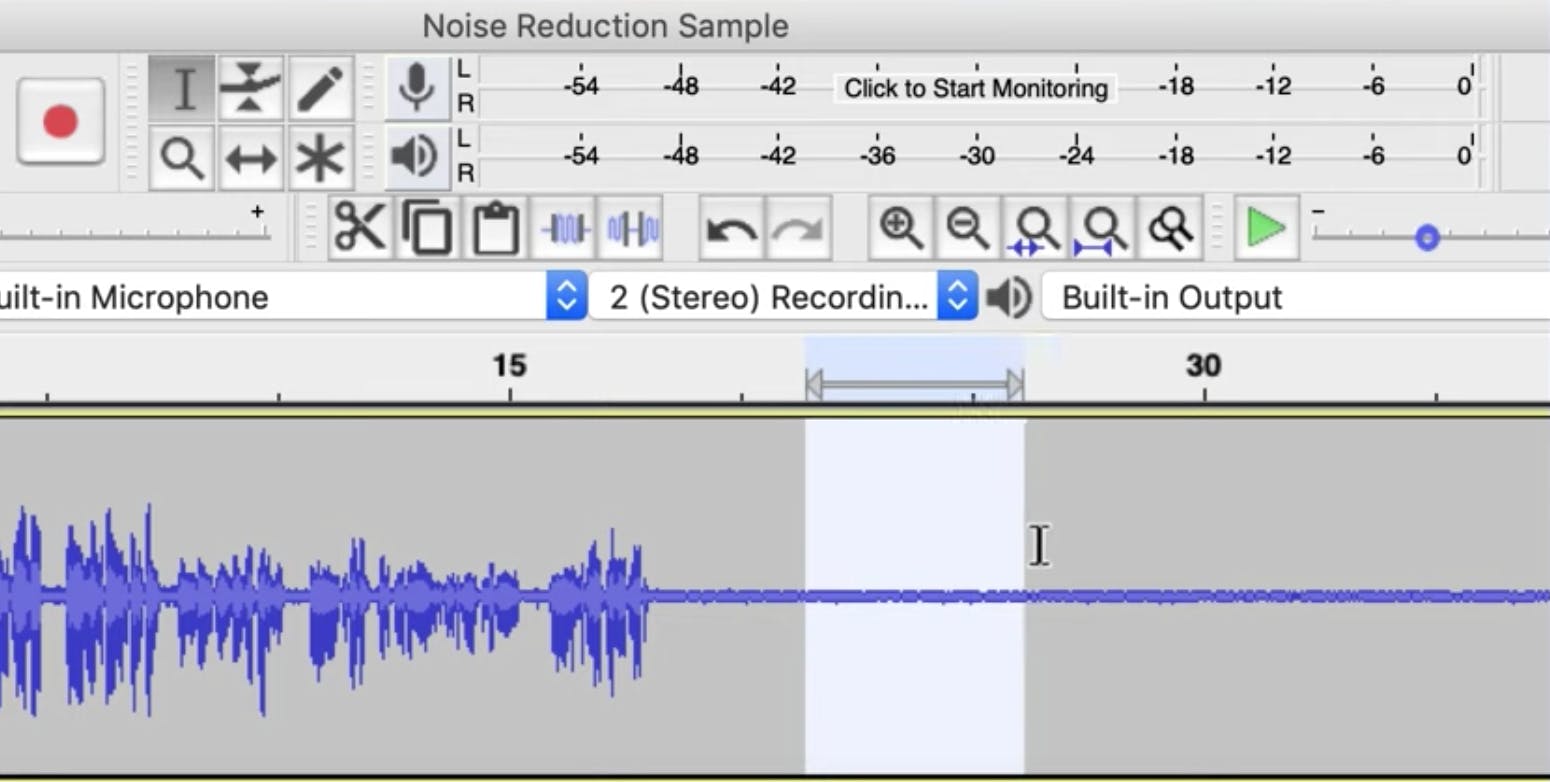 Isolated noise from an audio recording within Audacity's workspace