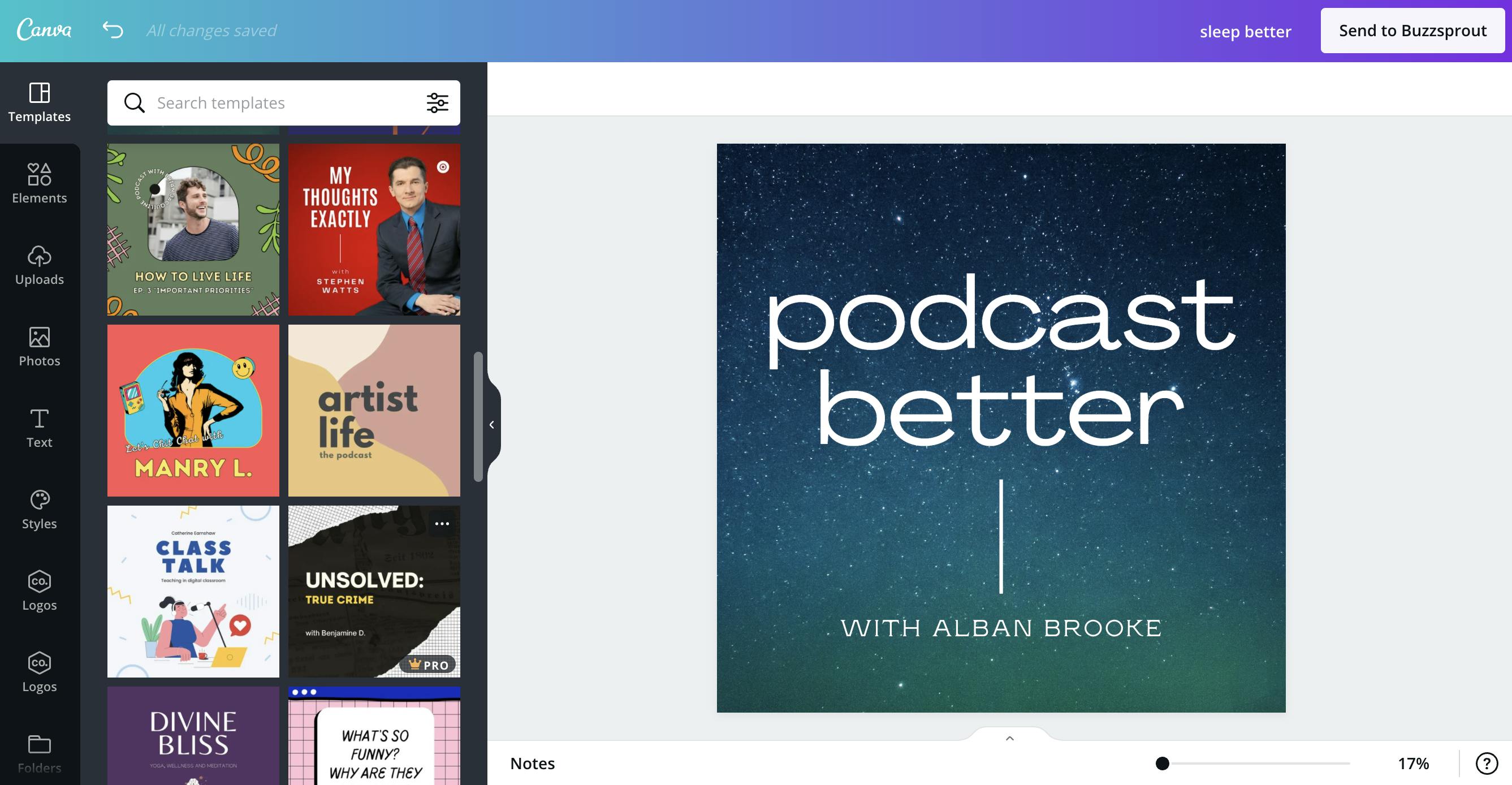 Creating podcast artwork with Buzzsprout's canva integration