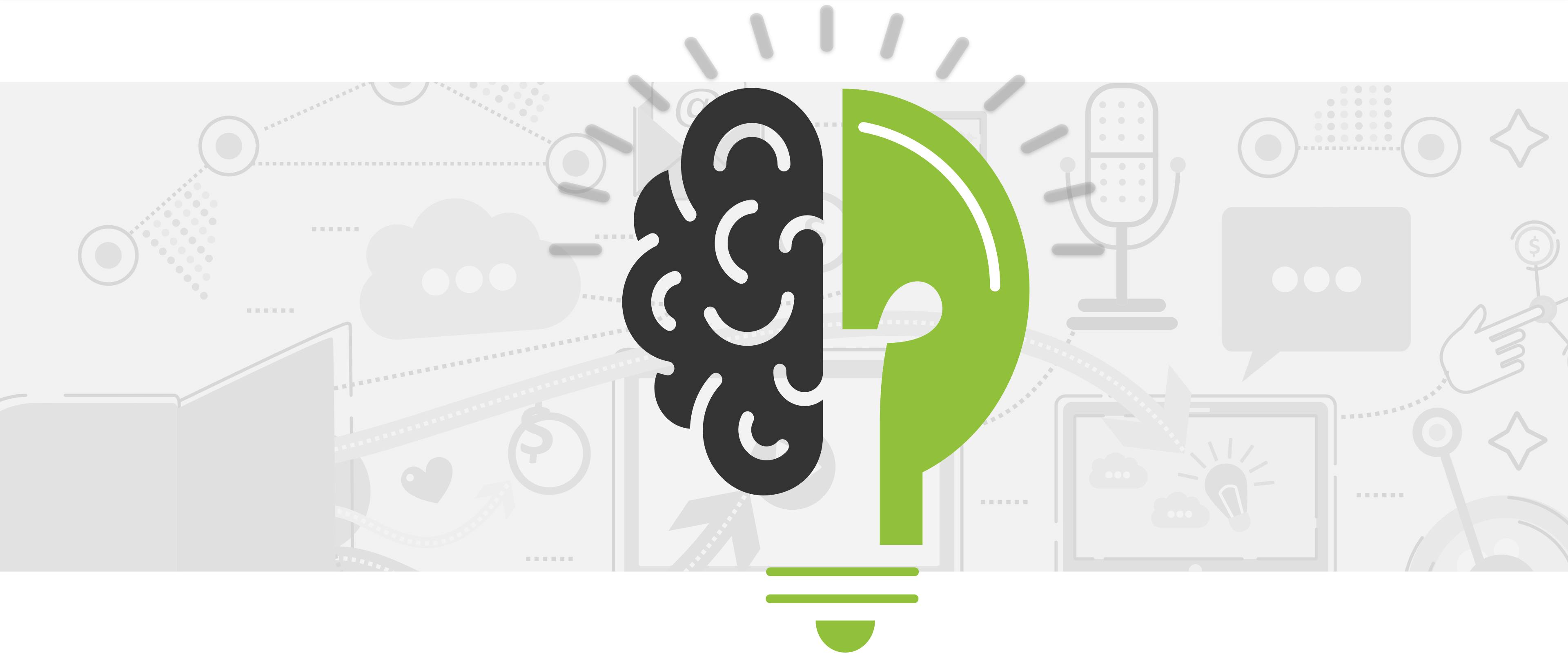 A green lightbulb with half of it as brain