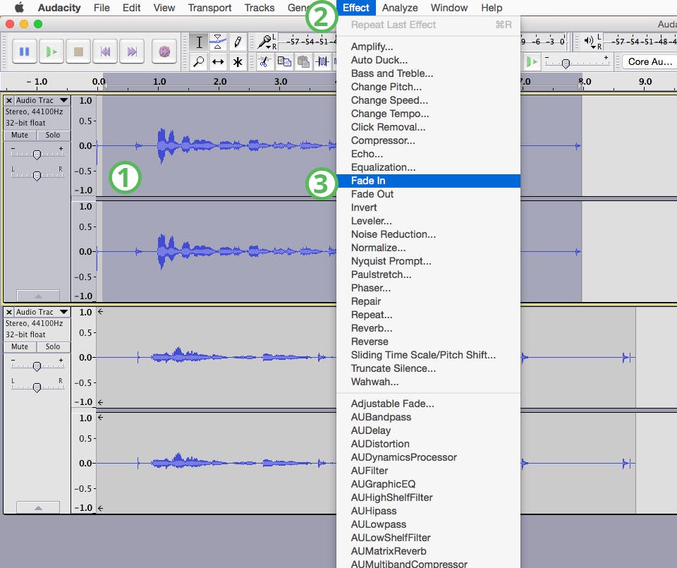 Fade out effect in Audacity