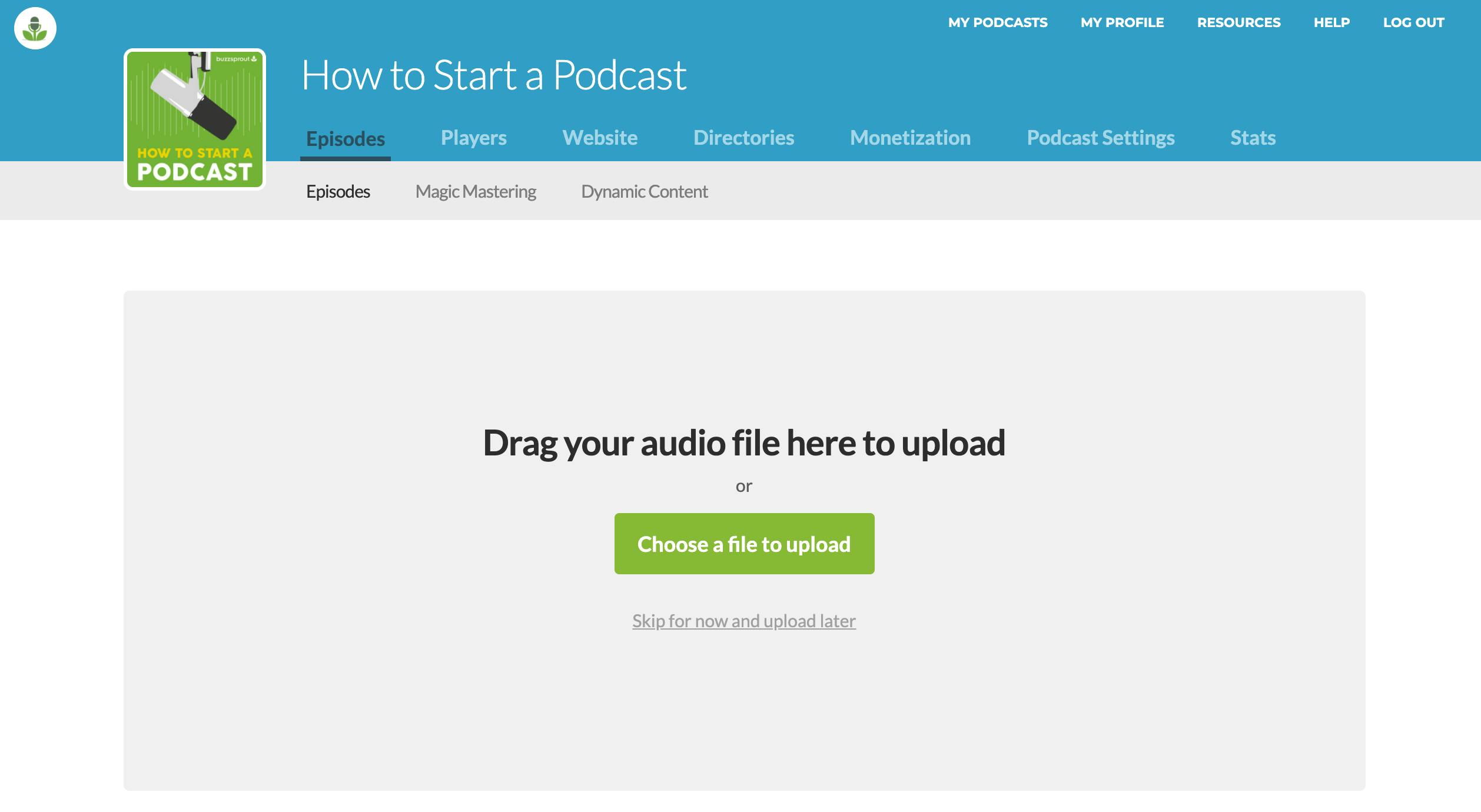 Uploading podcast episode into Buzzsprout