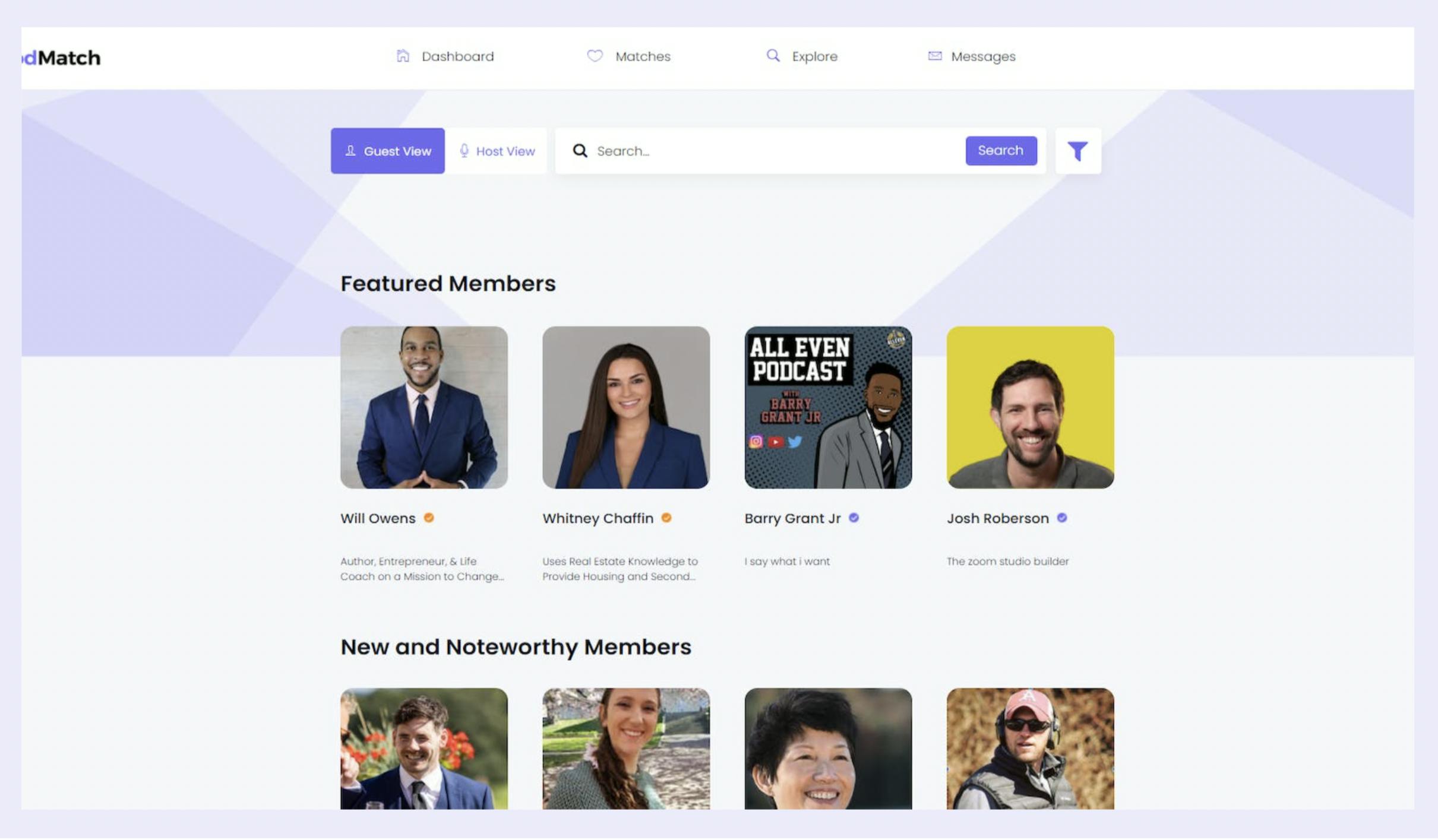 PodMatch directory page with pictures of other podcasters