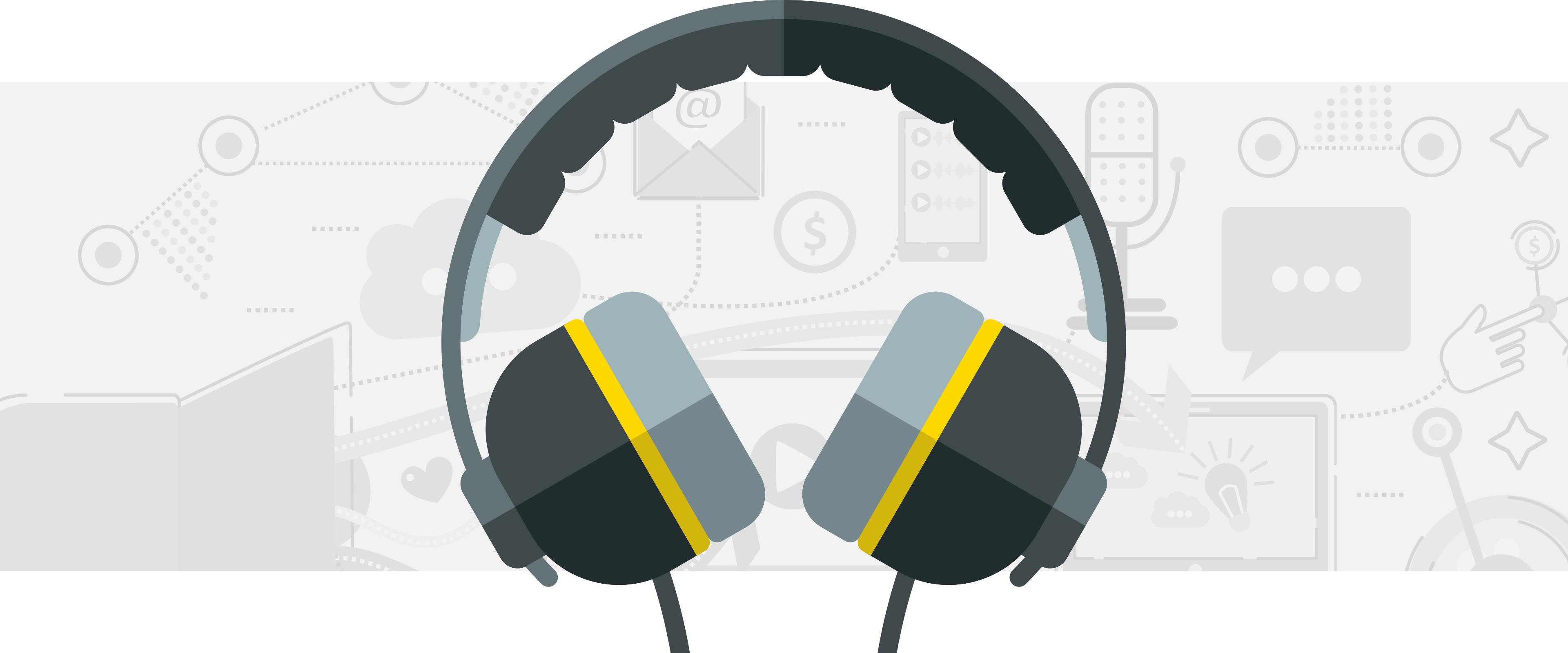 A par of black and yellow headphones