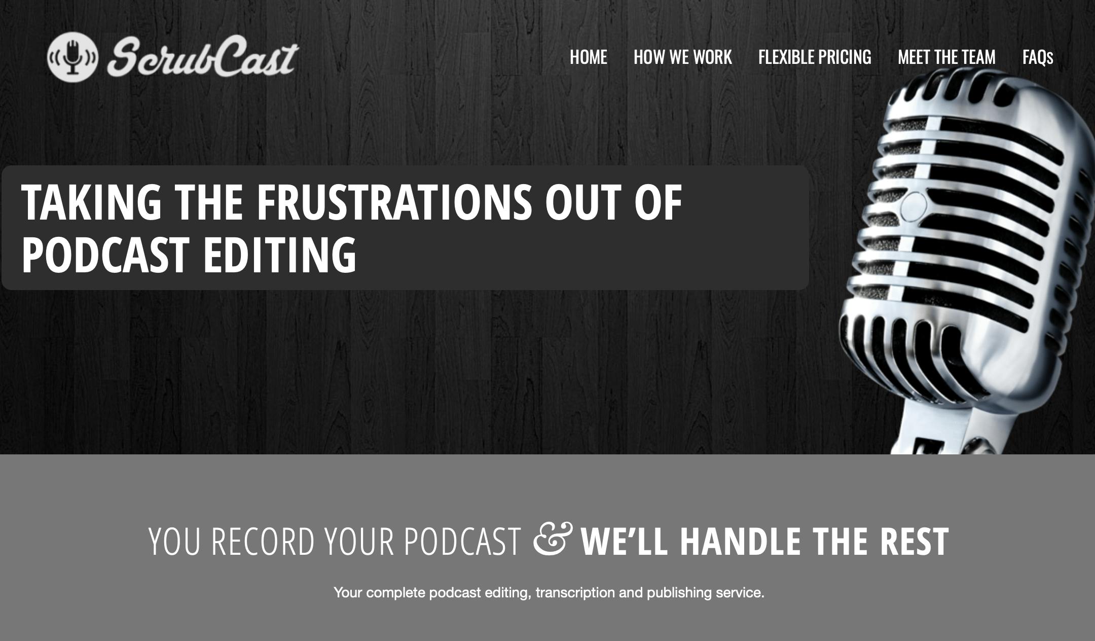 Scrubcast homepage with silver microphone