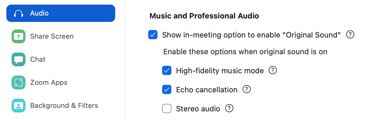 Zoom settings for podcast recordings
