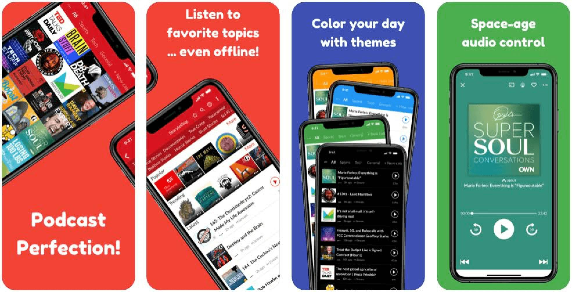 Player FM promo images with pictures of the app in use