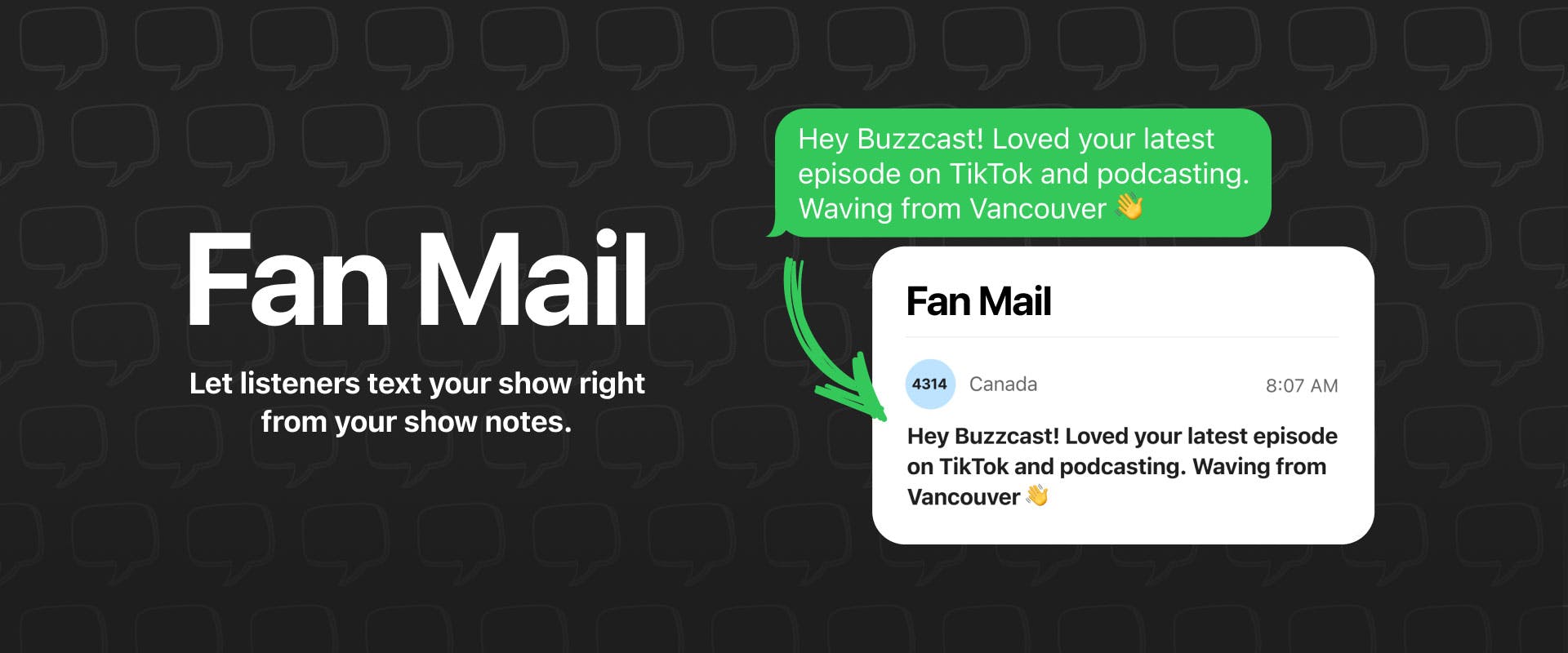 Fan Mail being sent as a text and showing up in Buzzsprout dashboard