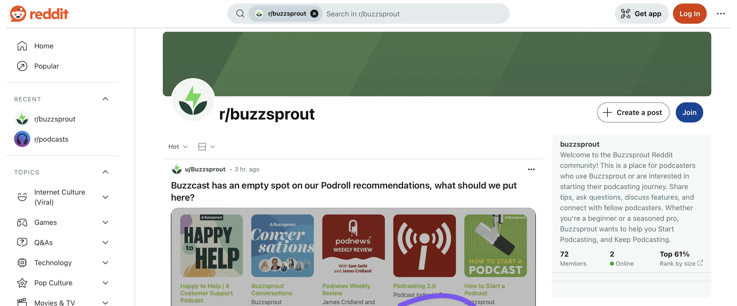 Buzzsprout subreddit