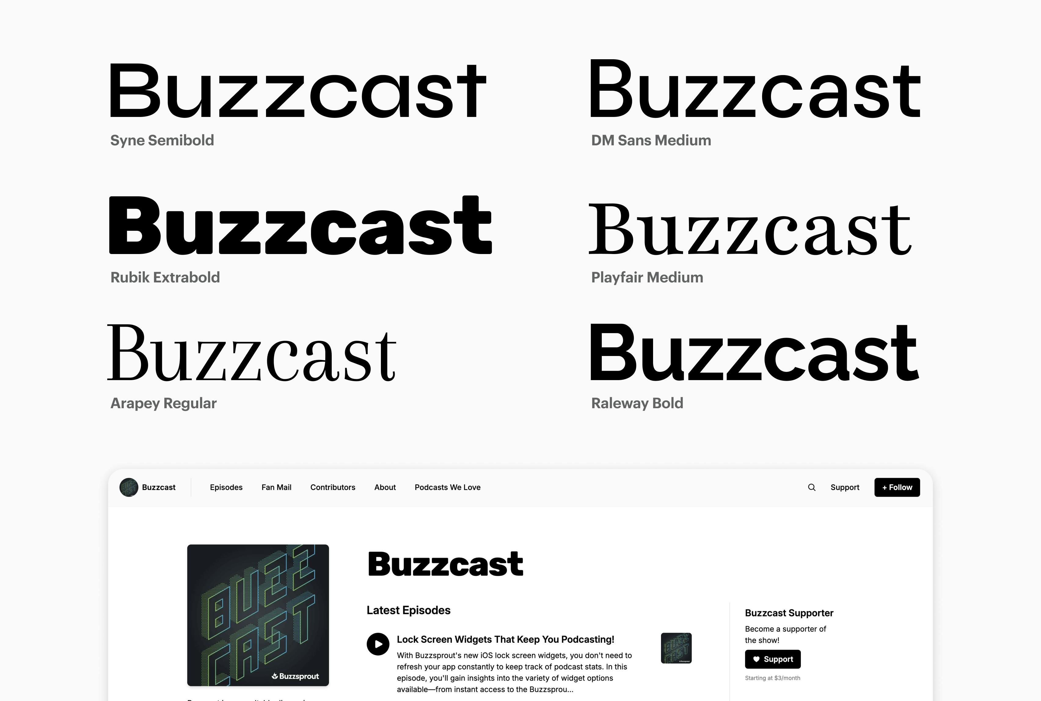 Buzzsprout website font selection