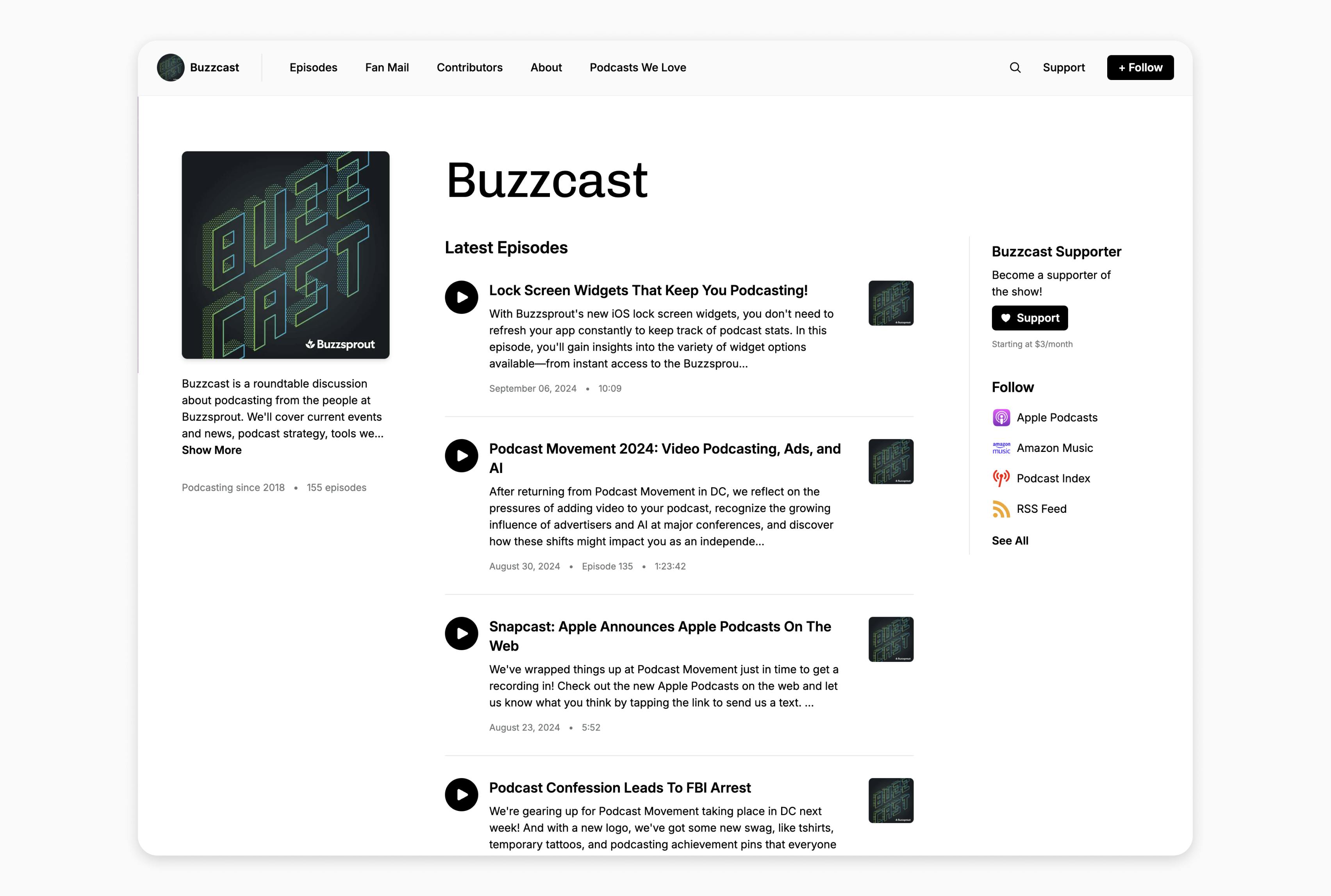 Buzzcast on Buzzsprout Websites