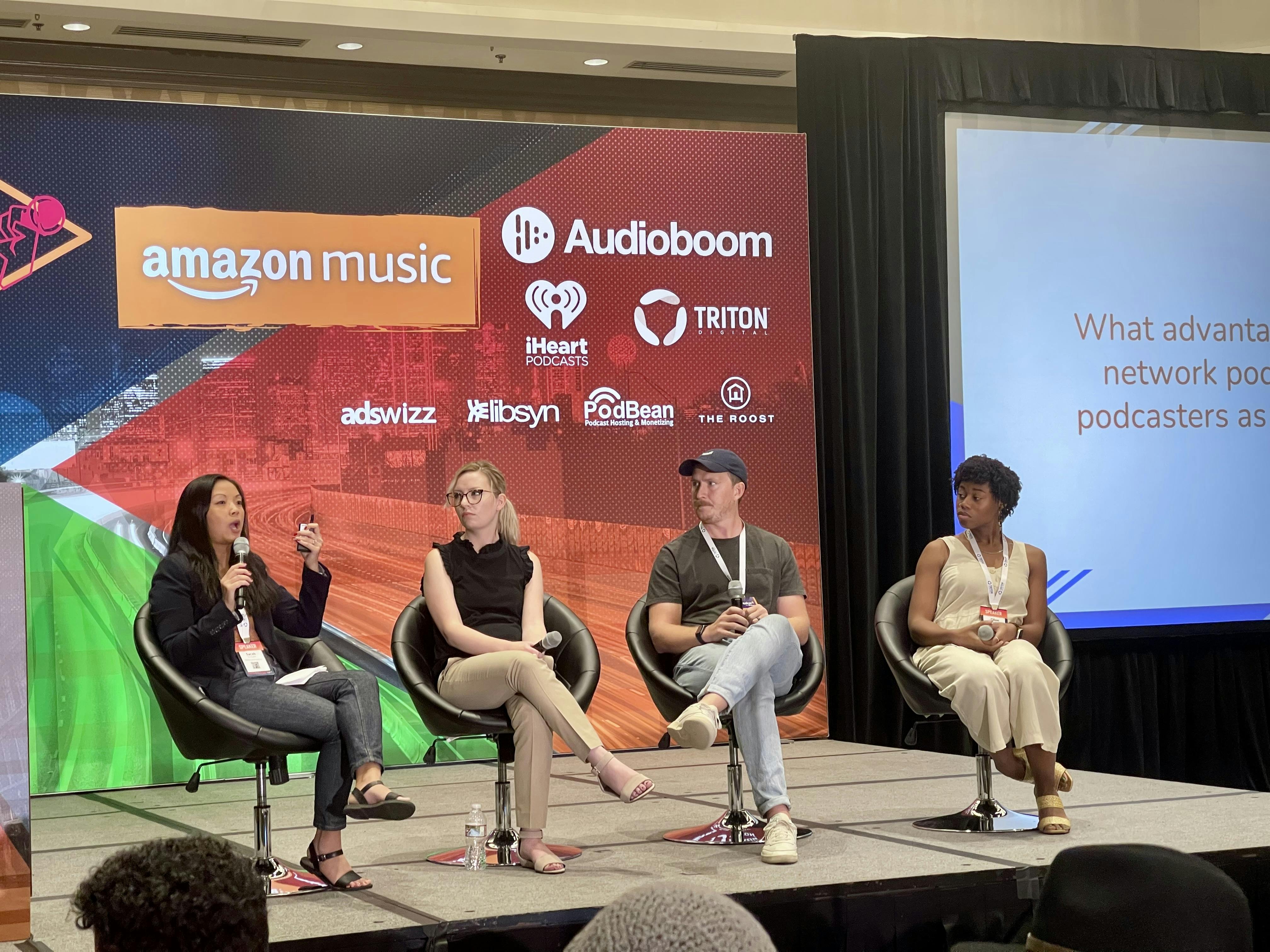 Jordan Blair speaking on a sponsorship panel (Podcast Movement 2022)